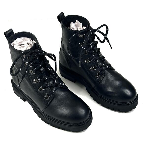 her by Anthony Veer Sophia Black Leather Combat Boots Womens Size 8.5 New $169 - Picture 1 of 13